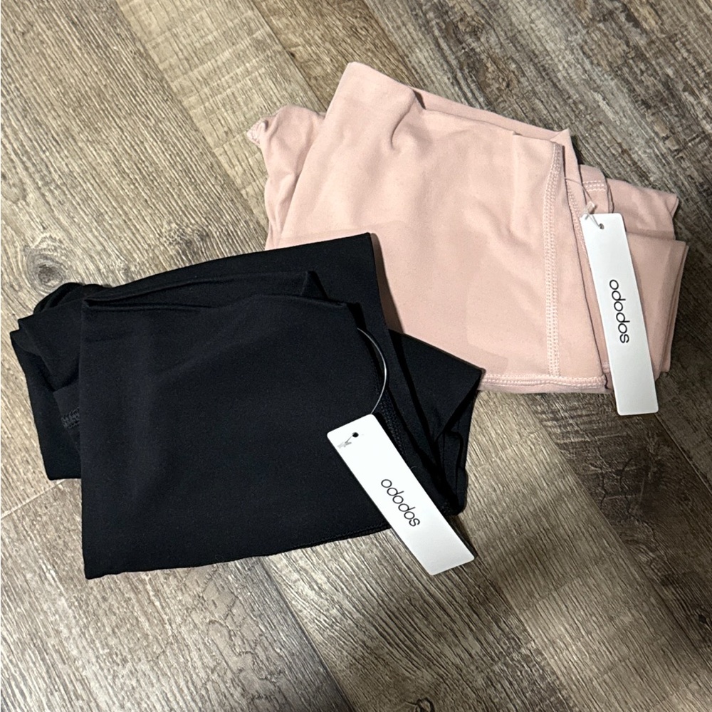 Pink and Black Ribbed Leggings with Stretchy Knit Fabric